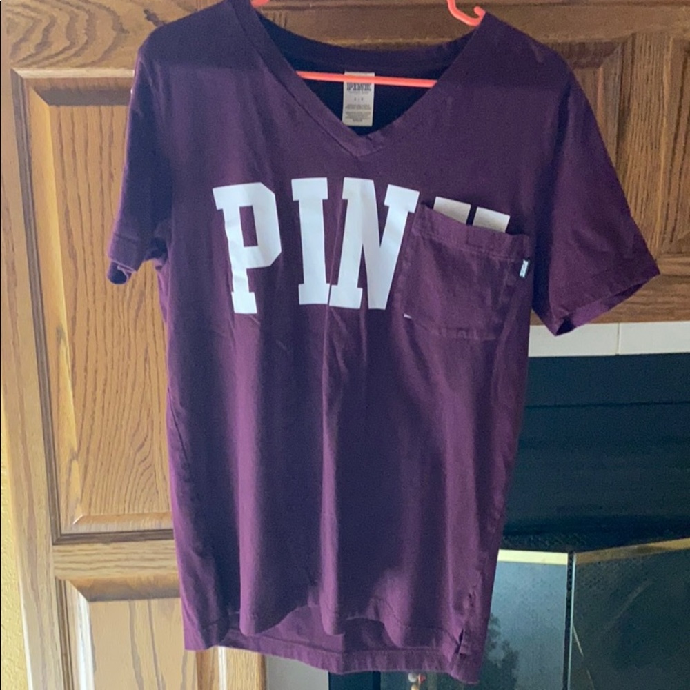 Maroon/burgundy PINK V-neck Tee!
